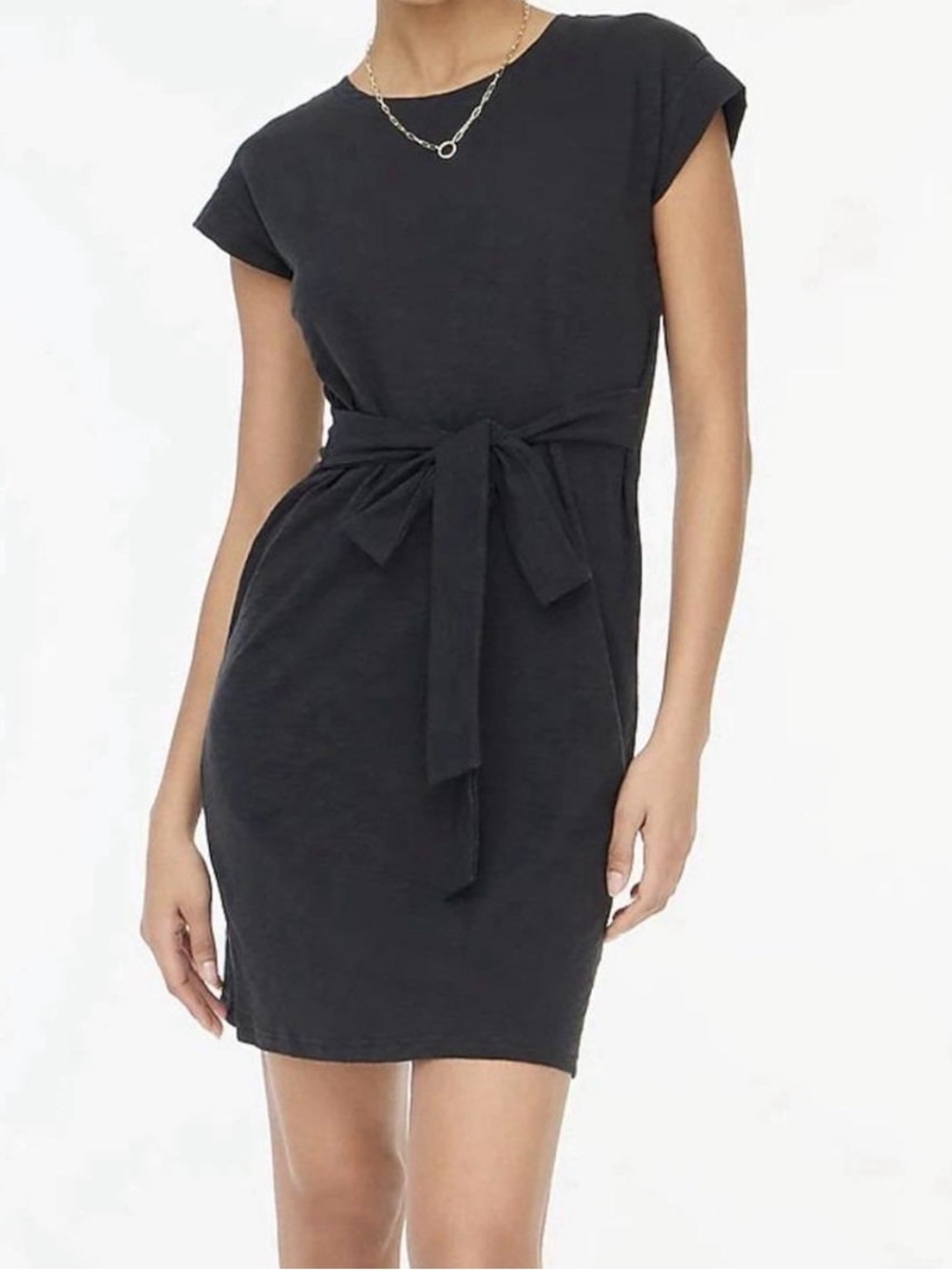 J. Crew Factory Short Sleeve Tie Waist T-shirt Dress in Black